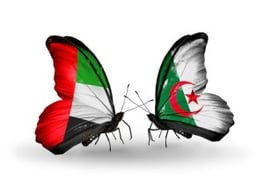 Arabic butterflies with flags of United Arab Emirates and Algeria